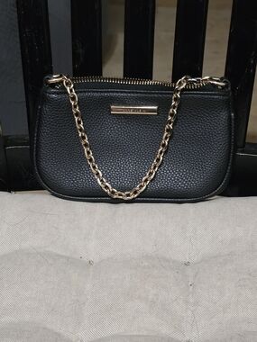 Anne Klein Black Pebbled Mini Crossbody with Gold Chain Accent